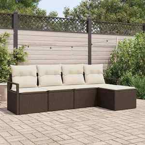 vidaXL Set de canapele pentru grădină cu pernă 5 pcs Maro și Crem imagine