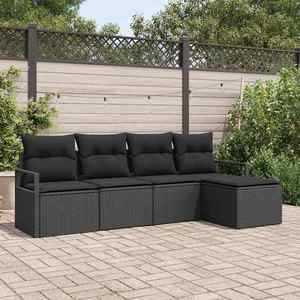 vidaXL Set de canapele pentru grădină cu pernă 5 pcs Negru imagine