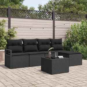 vidaXL Set de canapele pentru grădină cu pernă 6 pcs Negru imagine