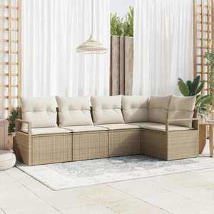 vidaXL Set de canapele pentru grădină cu pernă 5 pcs Bej și crem imagine