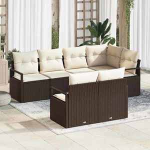 vidaXL Set de canapele pentru grădină cu pernă 7 pcs Maro și Crem imagine