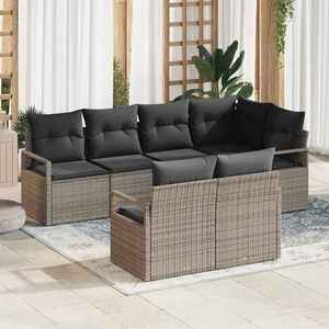 vidaXL Set de canapele pentru grădină cu pernă cu depozitare 7 pcs Gri imagine