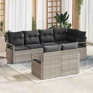 vidaXL Set de canapele pentru grădină cu pernă 7 pcs Gri deschis imagine