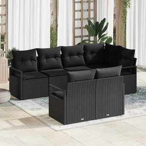vidaXL Set de canapele pentru grădină cu pernă 7 pcs Negru imagine