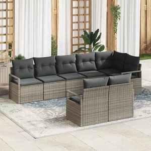 vidaXL Set de canapele pentru grădină cu pernă cu depozitare 8 pcs Gri imagine
