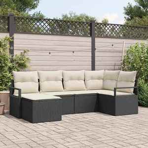 vidaXL Set de canapele pentru grădină cu pernă 6 pcs Negru și Crem imagine