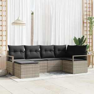 vidaXL Set de canapele pentru grădină cu pernă 6 pcs Gri deschis imagine