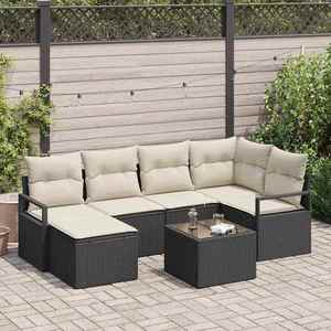 vidaXL Set de canapele pentru grădină cu pernă 7 pcs Maro și Crem imagine