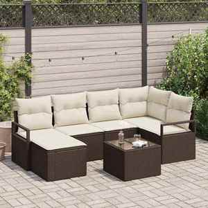 vidaXL Set de canapele pentru grădină cu pernă 7 pcs Maro și Crem imagine