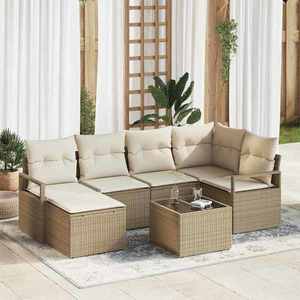 vidaXL Set de canapele pentru grădină cu pernă 7 pcs Bej și crem imagine