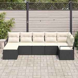 vidaXL Set de canapele pentru grădină cu pernă 7 pcs Negru și Crem imagine