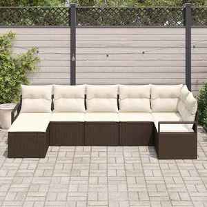 vidaXL Set de canapele pentru grădină cu pernă 7 pcs Maro și Crem imagine