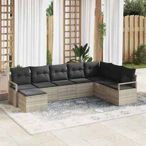 vidaXL Set de canapele pentru grădină cu pernă 7 pcs Gri deschis imagine
