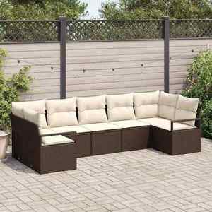 vidaXL Set de canapele pentru grădină cu pernă 7 pcs Maro și Crem imagine