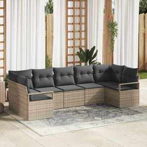 vidaXL Set de canapele pentru grădină cu pernă cu depozitare 7 pcs Gri imagine