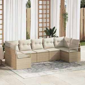 vidaXL Set de canapele pentru grădină cu pernă 7 pcs Bej și crem imagine