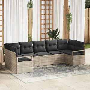 vidaXL Set de canapele pentru grădină cu pernă 7 pcs Gri deschis imagine