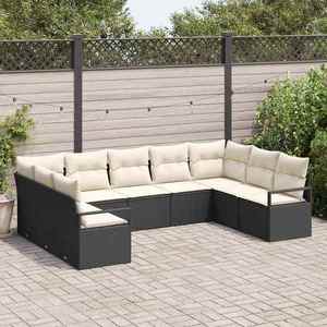 vidaXL Set de canapele pentru grădină cu pernă 9 pcs Negru și Crem imagine
