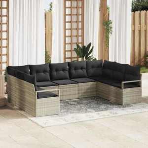 vidaXL Set de canapele pentru grădină cu pernă 9 pcs Gri deschis imagine