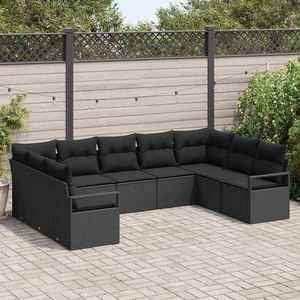 vidaXL Set de canapele pentru grădină cu pernă 9 pcs Negru imagine