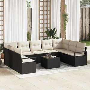 vidaXL Set de canapele pentru grădină cu pernă 10 pcs Maro și Crem imagine