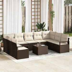 vidaXL Set de canapele pentru grădină cu pernă 10 pcs Maro și Crem imagine