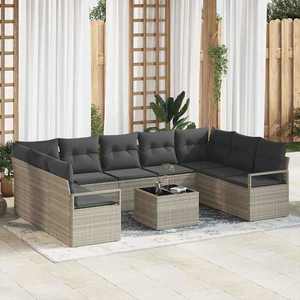 vidaXL Set de canapele pentru grădină cu pernă 10 pcs Gri deschis imagine