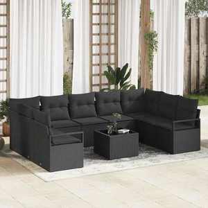 vidaXL Set de canapele pentru grădină cu pernă 10 pcs Negru imagine