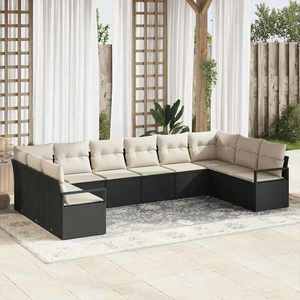 vidaXL Set de canapele pentru grădină cu pernă 10 pcs Negru și Crem imagine