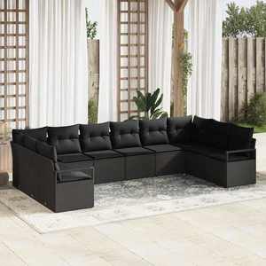vidaXL Set de canapele pentru grădină cu pernă 10 pcs Negru imagine