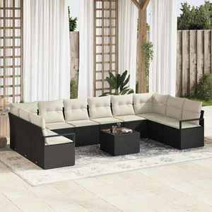 vidaXL Set de canapele pentru grădină cu pernă 11 pcs Maro și Crem imagine