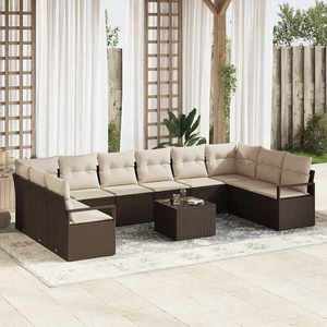 vidaXL Set de canapele pentru grădină cu pernă 11 pcs Maro și Crem imagine