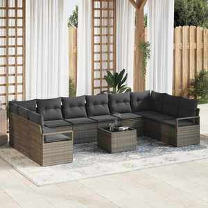 vidaXL Set de canapele pentru grădină cu pernă 11 pcs Gri deschis imagine