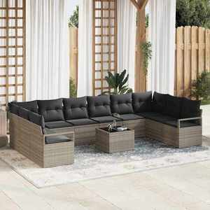 vidaXL Set de canapele pentru grădină cu pernă 11 pcs Gri deschis imagine