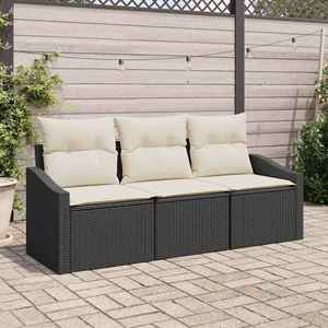 vidaXL Set de canapele pentru grădină cu pernă 3 pcs Negru și Crem imagine