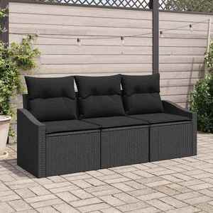 vidaXL Set de canapele pentru grădină cu pernă 3 pcs Negru imagine