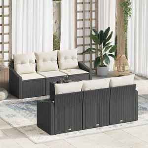 vidaXL Set de canapele pentru grădină cu pernă 7 pcs Negru și Crem imagine