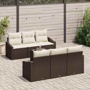 vidaXL Set de canapele pentru grădină cu pernă 7 pcs Maro și Crem imagine