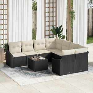 vidaXL Set de canapele pentru grădină cu pernă 9 pcs Negru și Crem imagine