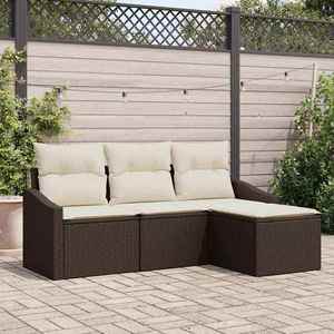 vidaXL Set de canapele pentru grădină cu pernă 4 pcs Maro și Crem imagine