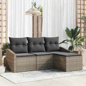 vidaXL Set de canapele pentru grădină cu pernă cu depozitare 4 pcs Gri imagine