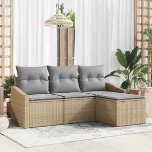vidaXL Set de canapele pentru grădină 4 pcs Beige și gri deschis imagine