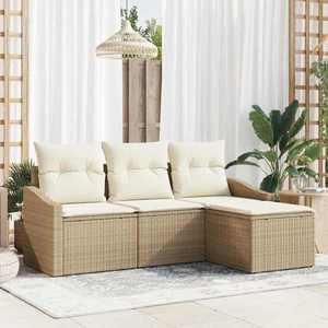 vidaXL Set de canapele pentru grădină cu pernă 4 pcs Bej și crem imagine