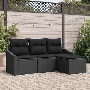 vidaXL Set de canapele pentru grădină cu pernă 4 pcs Negru imagine