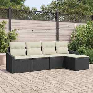 vidaXL Set de masă pentru grădină cu pernă 5 pcs Negru și Crem imagine