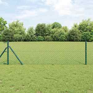 vidaXL Împrejmuire din plasă cu stâlpi Verde 0.6 x 25 m Oțel imagine