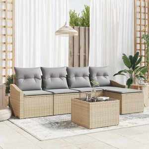 vidaXL Set de masă pentru grădină cu pernă 6 pcs Beige și gri deschis imagine