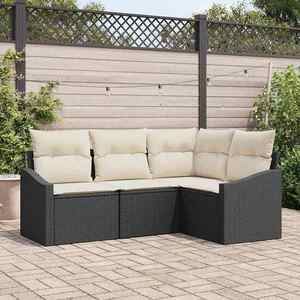 vidaXL Set de masă pentru grădină cu pernă 4 pcs Negru și Crem imagine
