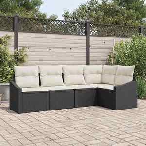vidaXL Set de masă pentru grădină cu pernă 5 pcs Negru și Crem imagine