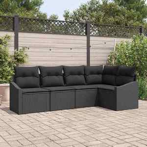 vidaXL Set de masă pentru grădină cu pernă cu depozitare 5 pcs Negru imagine